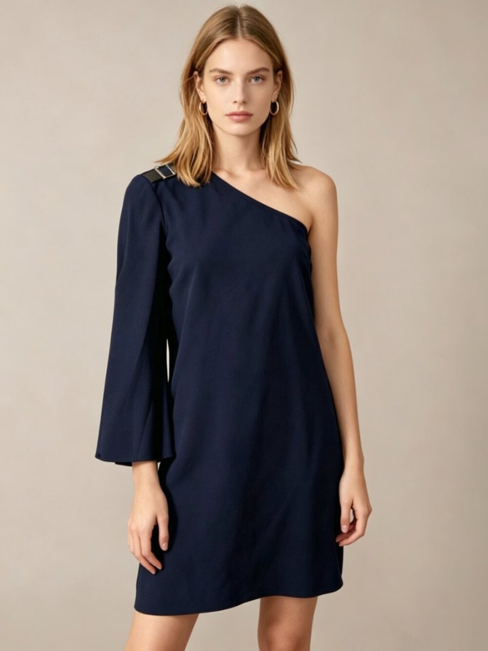 NWOT Les Petites Women Navy Blue One-Shoulder Long Flared Dress Size 36